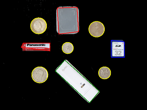 Detected coins and other objects