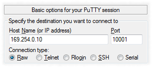 PuTTY connection settings